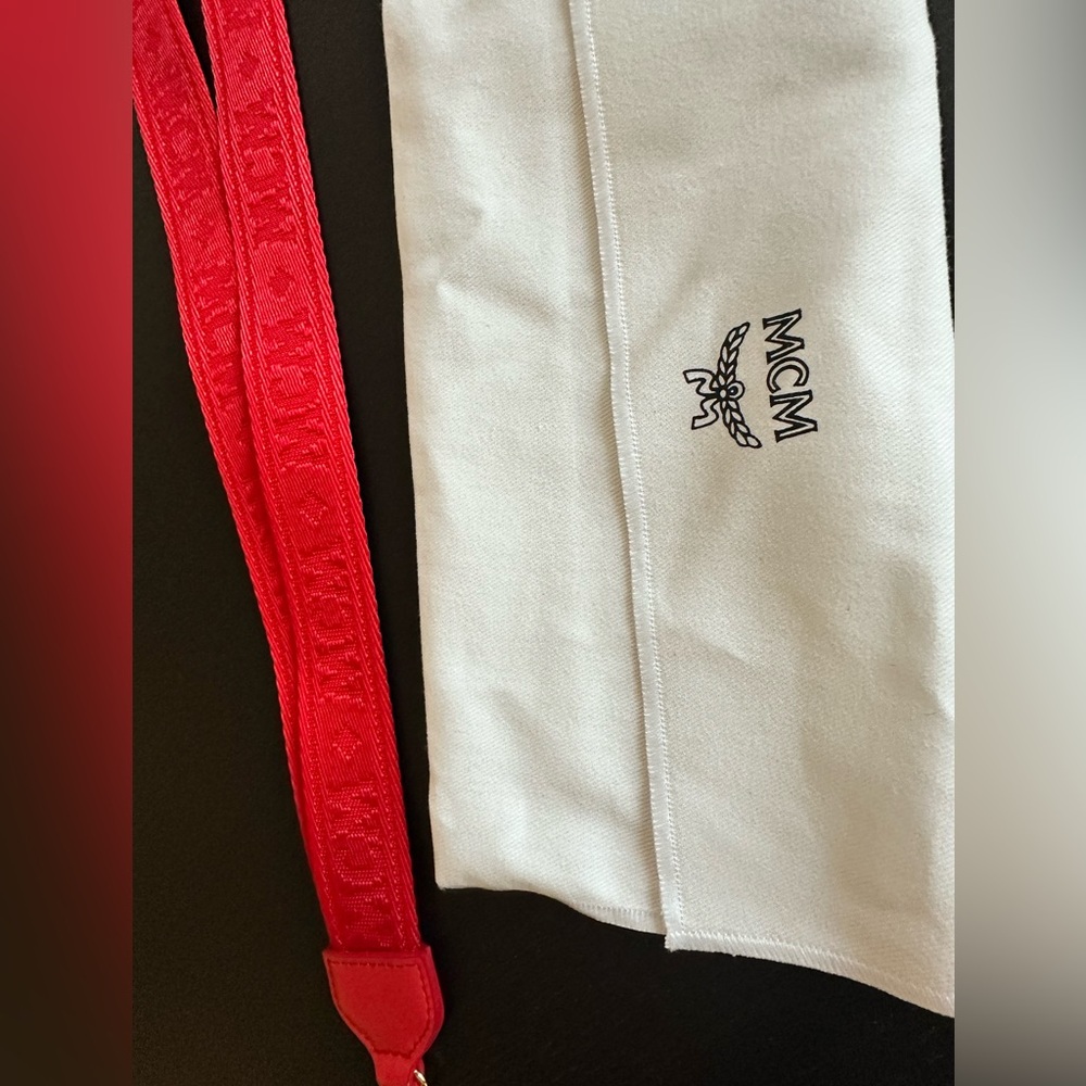 Brand New MCM Red Lanyard Wrist Strap with Logo.